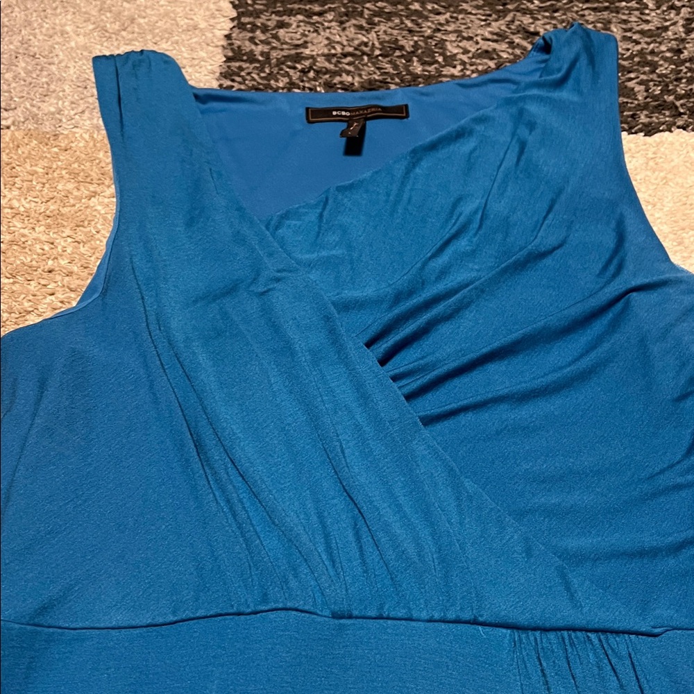 BCBGMAXAZRIA drape front bubble hem dress, blue, size L GUC! Y2K! - Picture 3 of 8